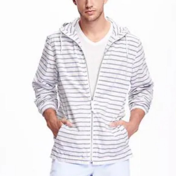 Old Navy Men's Unisex Full-Zip Lightweight Windbreaker Jacket White/Gray Sz L/G - Picture 1 of 14